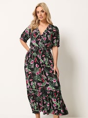 Yours Curve Black Shirred Neck Maxi Dress - Image 1 of 5
