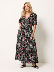 Yours Curve Black Shirred Neck Maxi Dress - Image 2 of 5