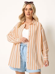 Yours Curve Orange Long Sleeve Linen Blend Stripe Shirt - Image 2 of 6