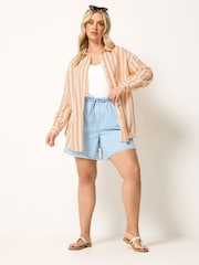 Yours Curve Orange Long Sleeve Linen Blend Stripe Shirt - Image 3 of 6