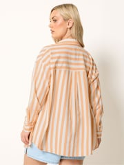 Yours Curve Orange Long Sleeve Linen Blend Stripe Shirt - Image 4 of 6