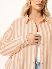 Yours Curve Orange Long Sleeve Linen Blend Stripe Shirt - Image 5 of 6