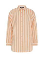 Yours Curve Orange Long Sleeve Linen Blend Stripe Shirt - Image 6 of 6