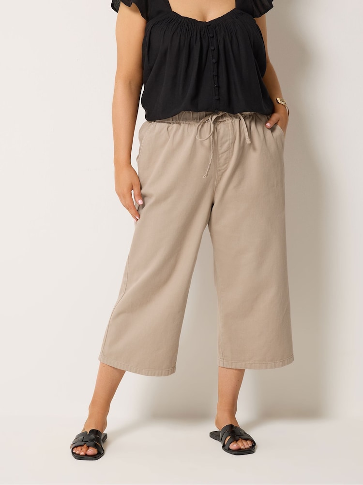 Yours Curve Brown Pull On Cropped Trousers - Image 1 of 5 Yours Curve Brown Pull On Cropped Trousers - Image 1 of 5
