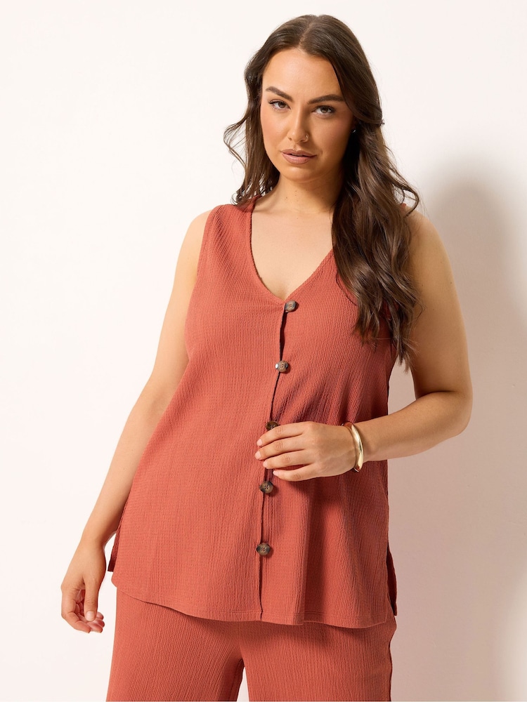 Yours Curve Orange Textured Waistcoat - Image 1 of 5