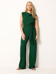 Long Tall Sally Green Textured Wide Leg Trousers - Image 1 of 4