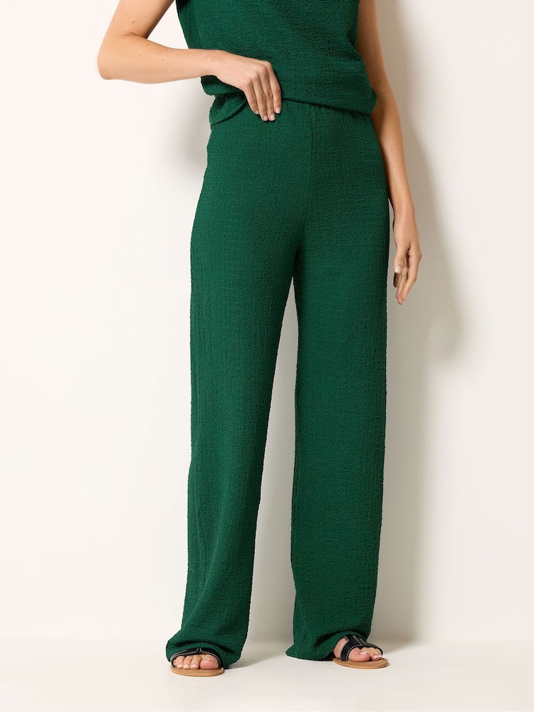 Long Tall Sally Green Textured Wide Leg Trousers - Image 2 of 4