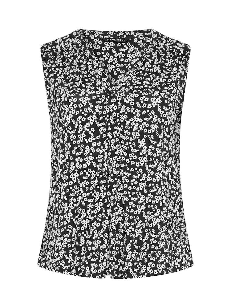 Yours Curve Black Ditsy Print Notch Neck Vest Top - Image 5 of 5