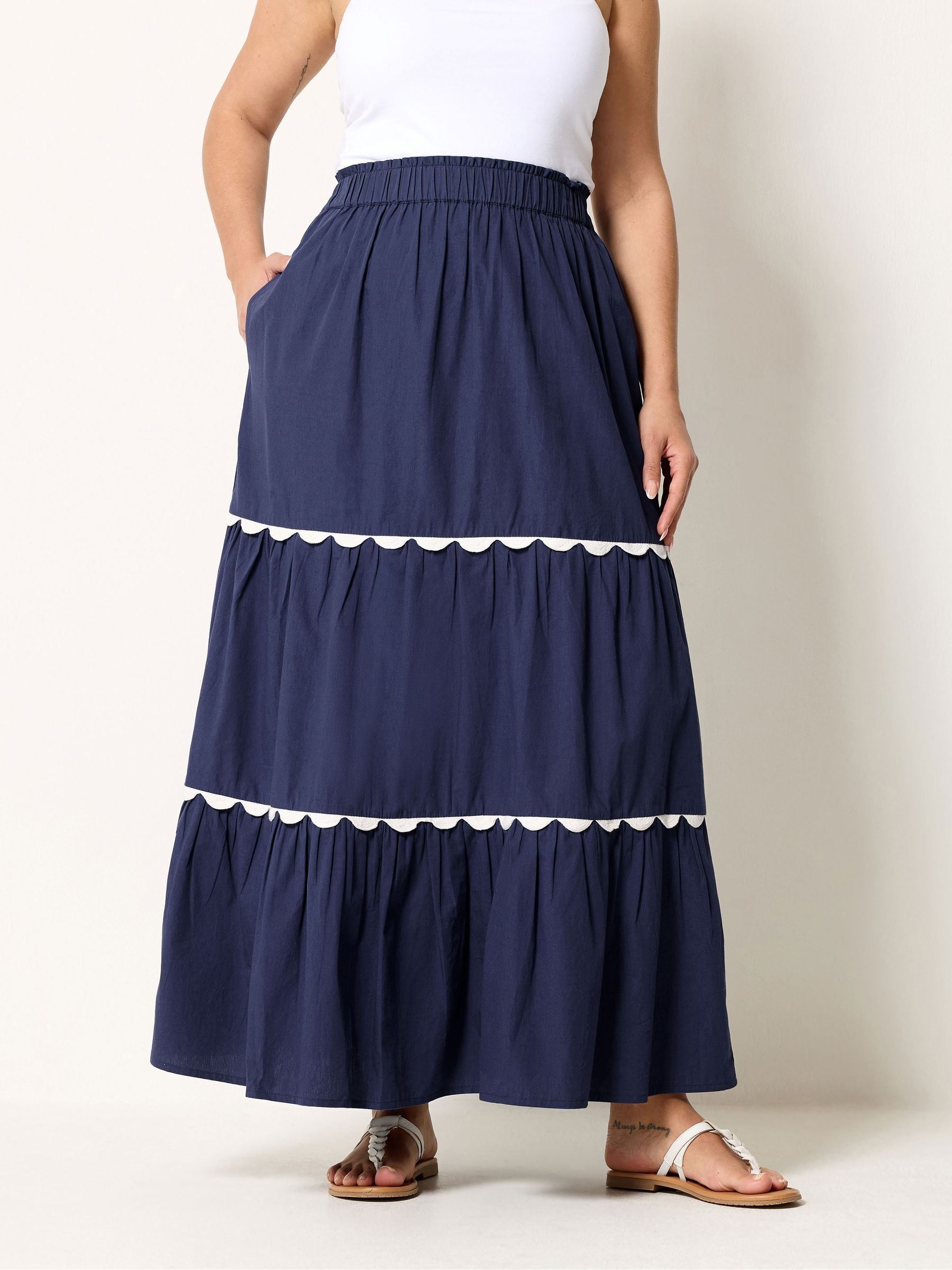 Buy Yours Curve Blue Scallop Trim Maxi Skirt from Next USA