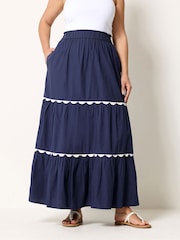 Yours Curve Blue Scallop Trim Maxi Skirt - Image 1 of 5