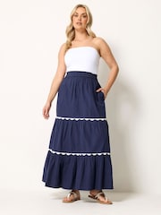 Yours Curve Blue Scallop Trim Maxi Skirt - Image 2 of 5