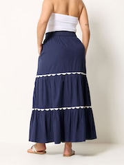 Yours Curve Blue Scallop Trim Maxi Skirt - Image 3 of 5