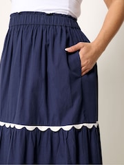 Yours Curve Blue Scallop Trim Maxi Skirt - Image 4 of 5