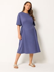 Yours Curve Blue Tie Side Throw On Dress - Image 1 of 6