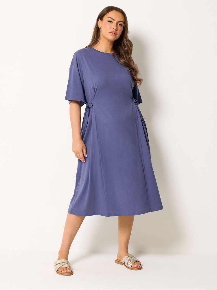 Yours Curve Blue Tie Side Throw On Dress - Image 1 of 6