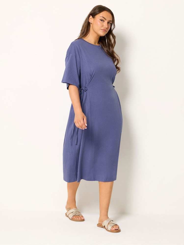 Yours Curve Blue Tie Side Throw On Dress - Image 2 of 6