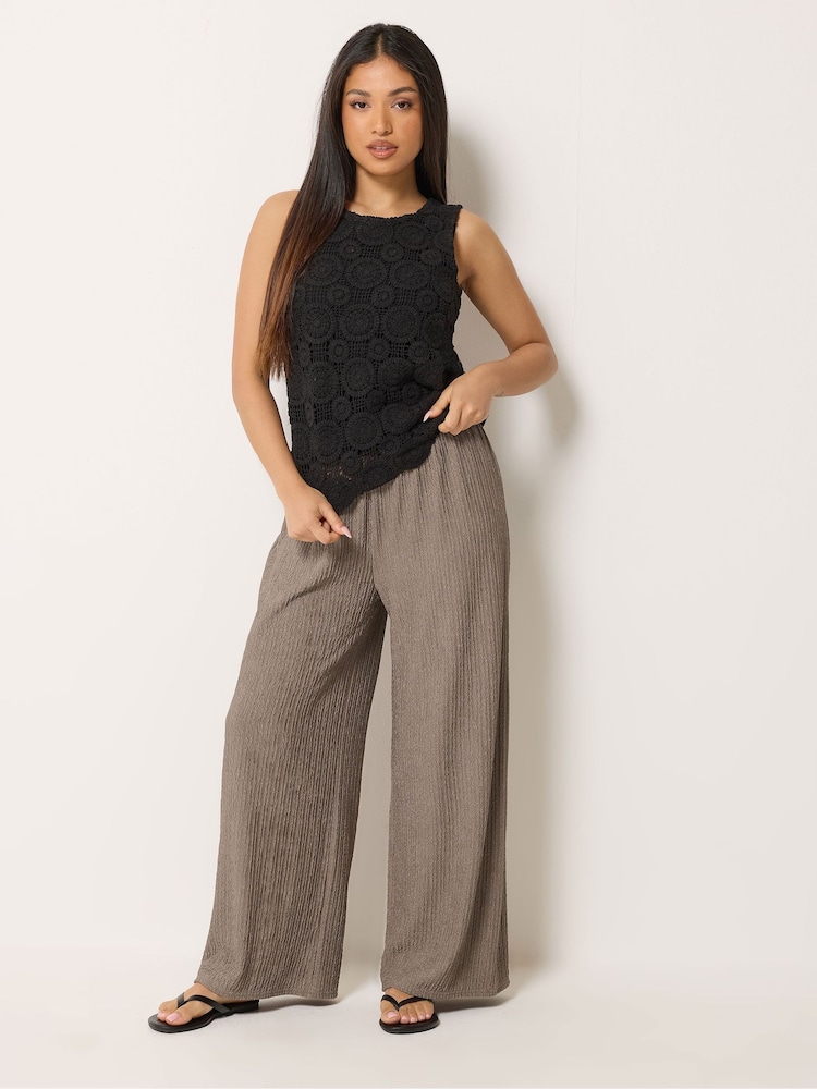 M&Co Brown Petite Textured Wide Leg Trousers - Image 2 of 6 M&Co Brown Petite Textured Wide Leg Trousers - Image 2 of 6