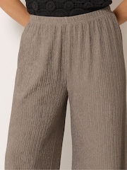 M&Co Brown Petite Textured Wide Leg Trousers - Image 4 of 6