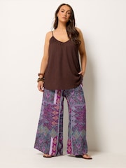Yours Curve Purple Shirred Waist Wide Leg Trousers - Image 2 of 6