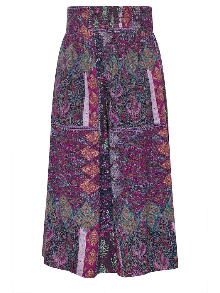 Yours Curve Purple Shirred Waist Wide Leg Trousers - Image 6 of 6 Yours Curve Purple Shirred Waist Wide Leg Trousers - Image 6 of 6