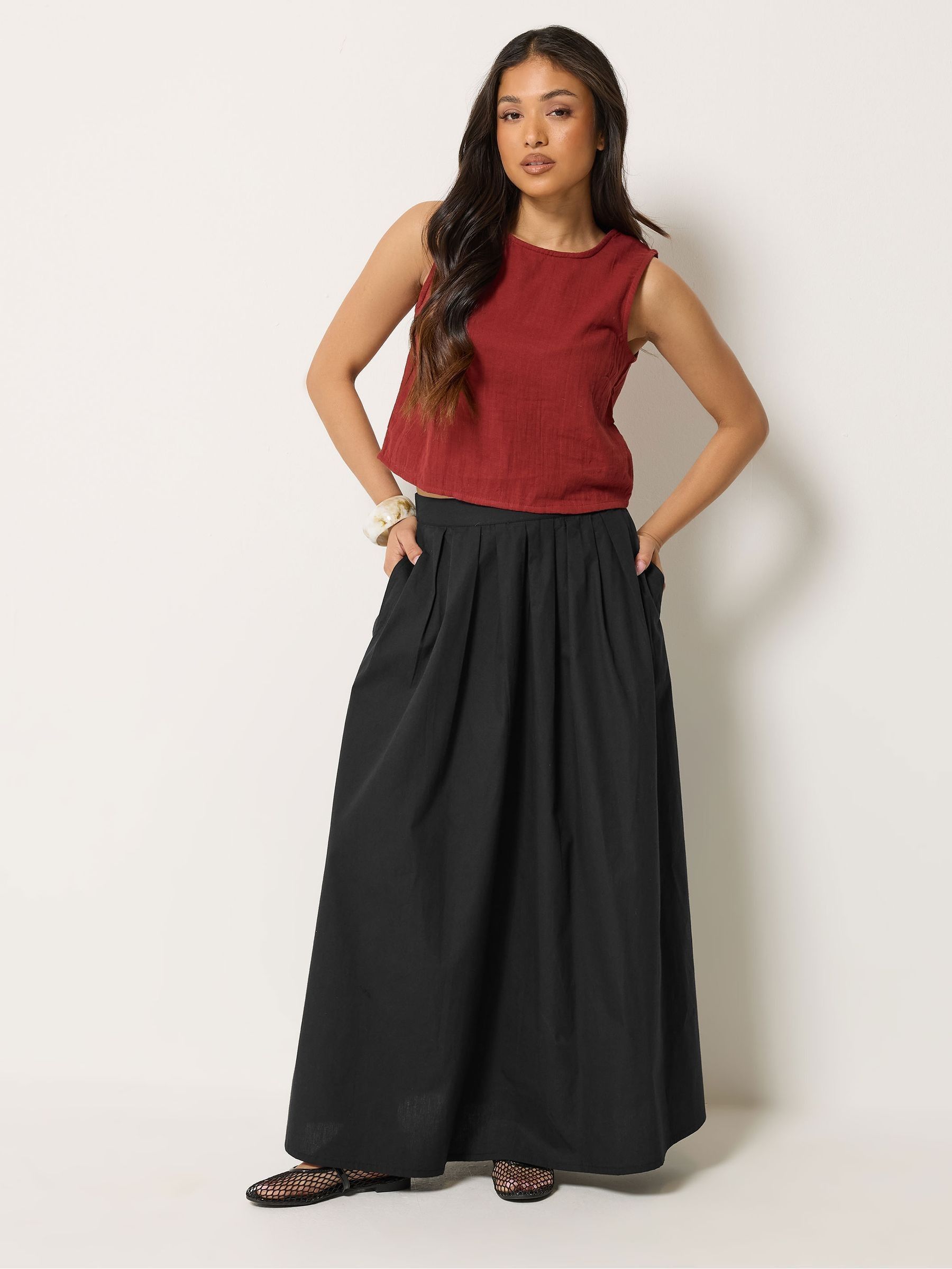 Buy PixieGirl Petite Black Poplin Full Maxi Skirt from the Next UK
