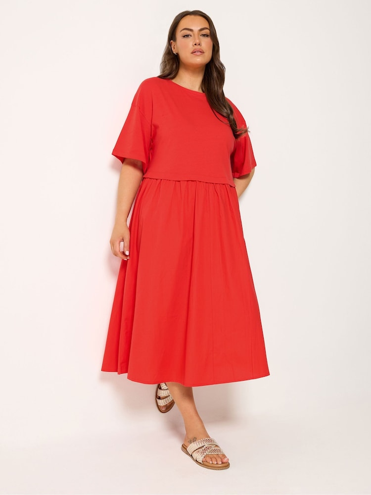 Yours Curve Orange Poplin 2 In 1 Midaxi Dress - Image 2 of 5