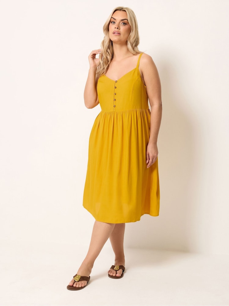Yours Curve Yellow Strappy Sun Dress - Image 2 of 5 Yours Curve Yellow Strappy Sun Dress - Image 2 of 5