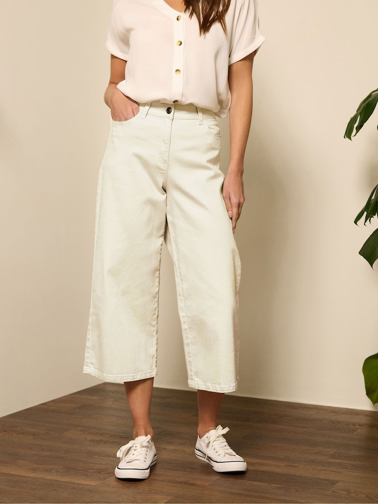 M&Co Cream Wide Leg Cropped Jeans - Image 1 of 6