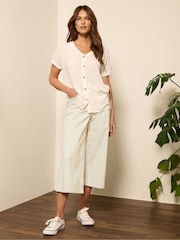 M&Co Cream Wide Leg Cropped Jeans - Image 3 of 6