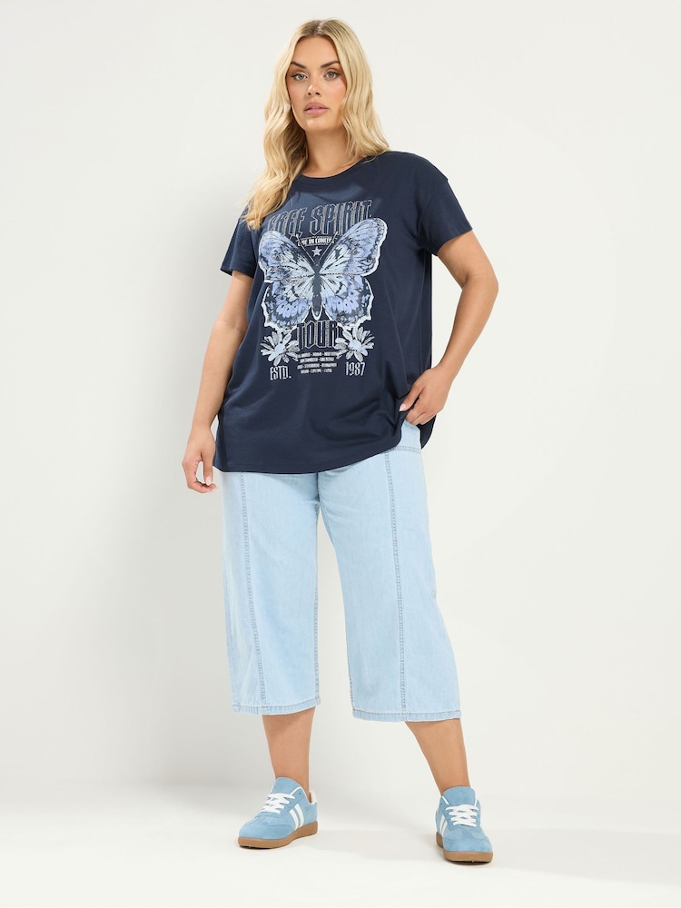 海軍藍心形 - Yours Curve Placement Print Core T-Shirt - 圖片 2/5