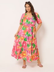 Yours Curve Pink Tiered Maxi Floral Dress - Image 1 of 5