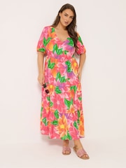 Yours Curve Pink Tiered Maxi Floral Dress - Image 2 of 5
