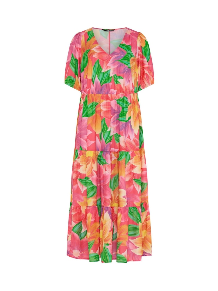 Yours Curve Pink Tiered Maxi Floral Dress - Image 5 of 5 Yours Curve Pink Tiered Maxi Floral Dress - Image 5 of 5
