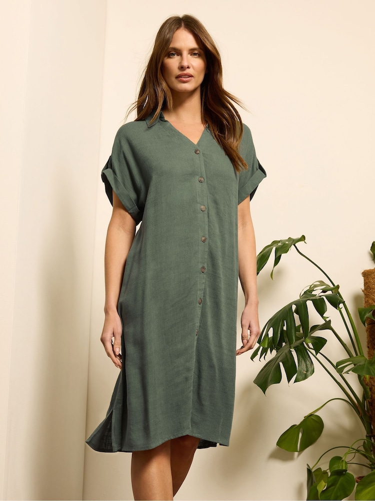M&Co Green Relaxed Linen Blend Shirt Dress - Image 1 of 6
