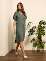 M&Co Green Relaxed Linen Blend Shirt Dress - Image 2 of 6
