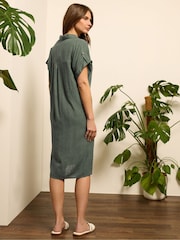 M&Co Green Relaxed Linen Blend Shirt Dress - Image 4 of 6