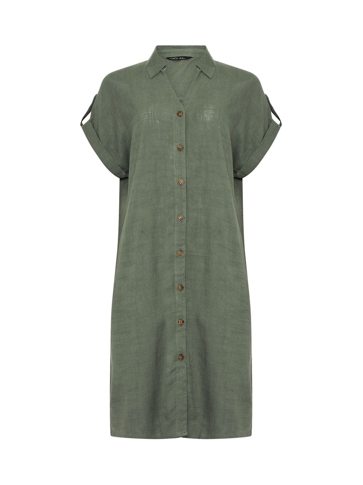 M&Co Green Relaxed Linen Blend Shirt Dress - Image 6 of 6