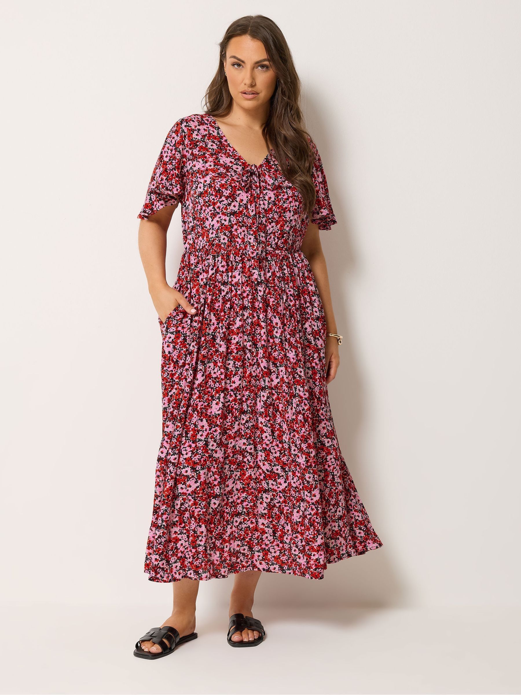 Yours Curve Women's Pink Smock Crinkle Maxi Dress