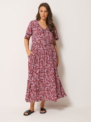 Yours Curve Pink Smock Crinkle Maxi Dress - Image 1 of 5