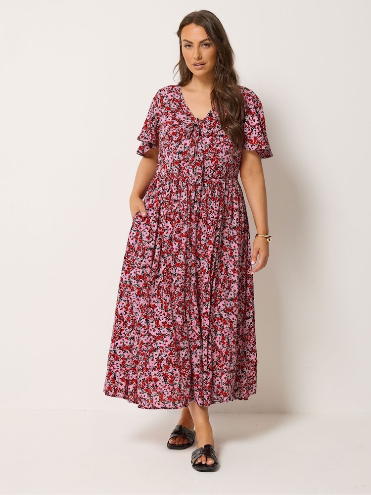 Yours Curve Pink Smock Crinkle Maxi Dress - Image 2 of 5 Yours Curve Pink Smock Crinkle Maxi Dress - Image 2 of 5