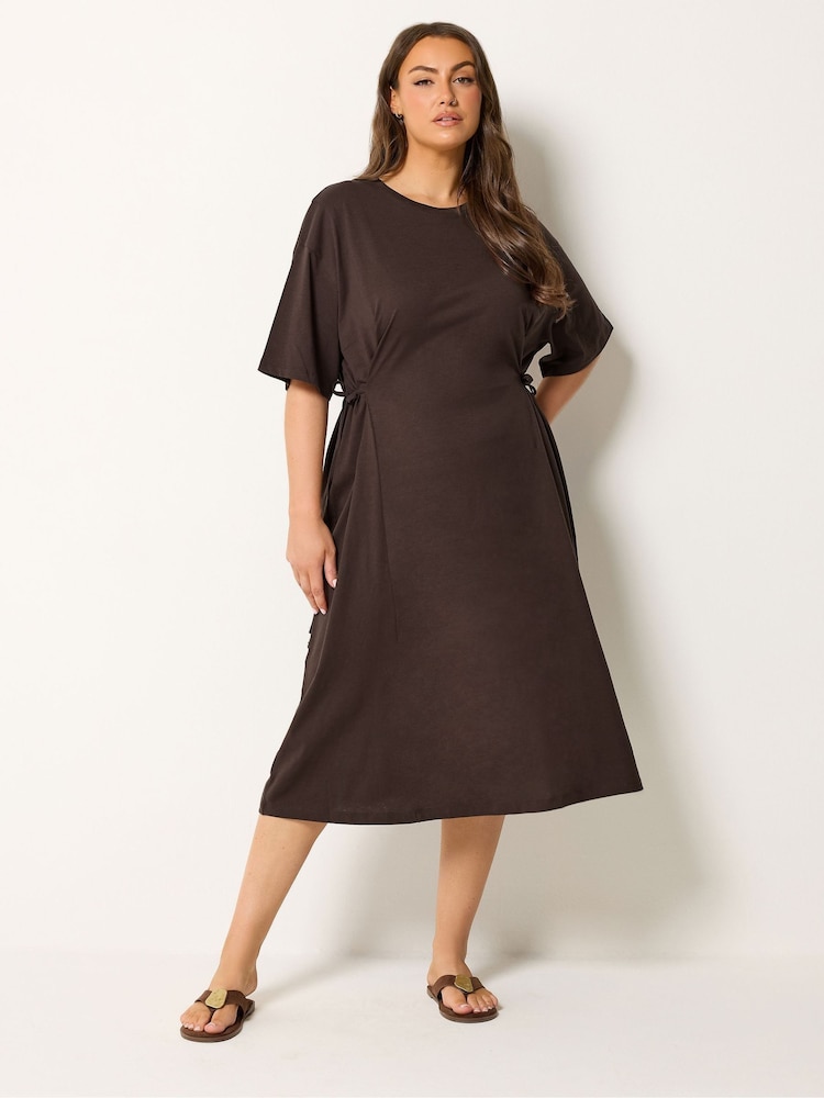 Yours Curve Brown Tie Side Throw On Dress - Image 1 of 6