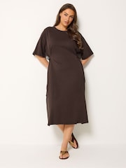 Yours Curve Brown Tie Side Throw On Dress - Image 2 of 6