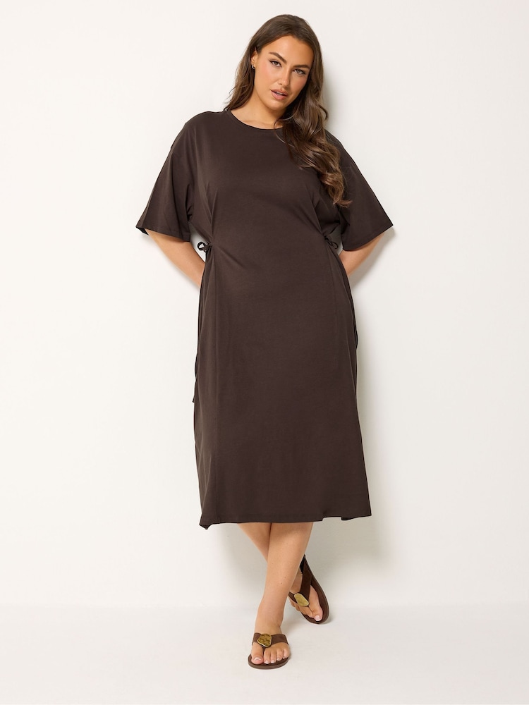 Yours Curve Brown Tie Side Throw On Dress - Image 2 of 6