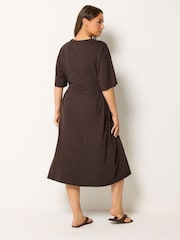 Yours Curve Brown Tie Side Throw On Dress - Image 3 of 6