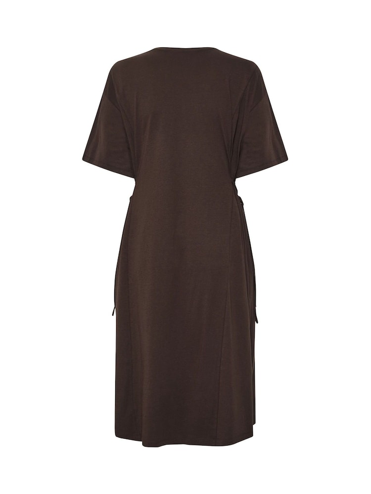Yours Curve Brown Tie Side Throw On Dress - Image 6 of 6