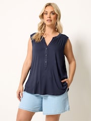 Yours Curve Blue Notch Neck Vest Top - Image 1 of 5