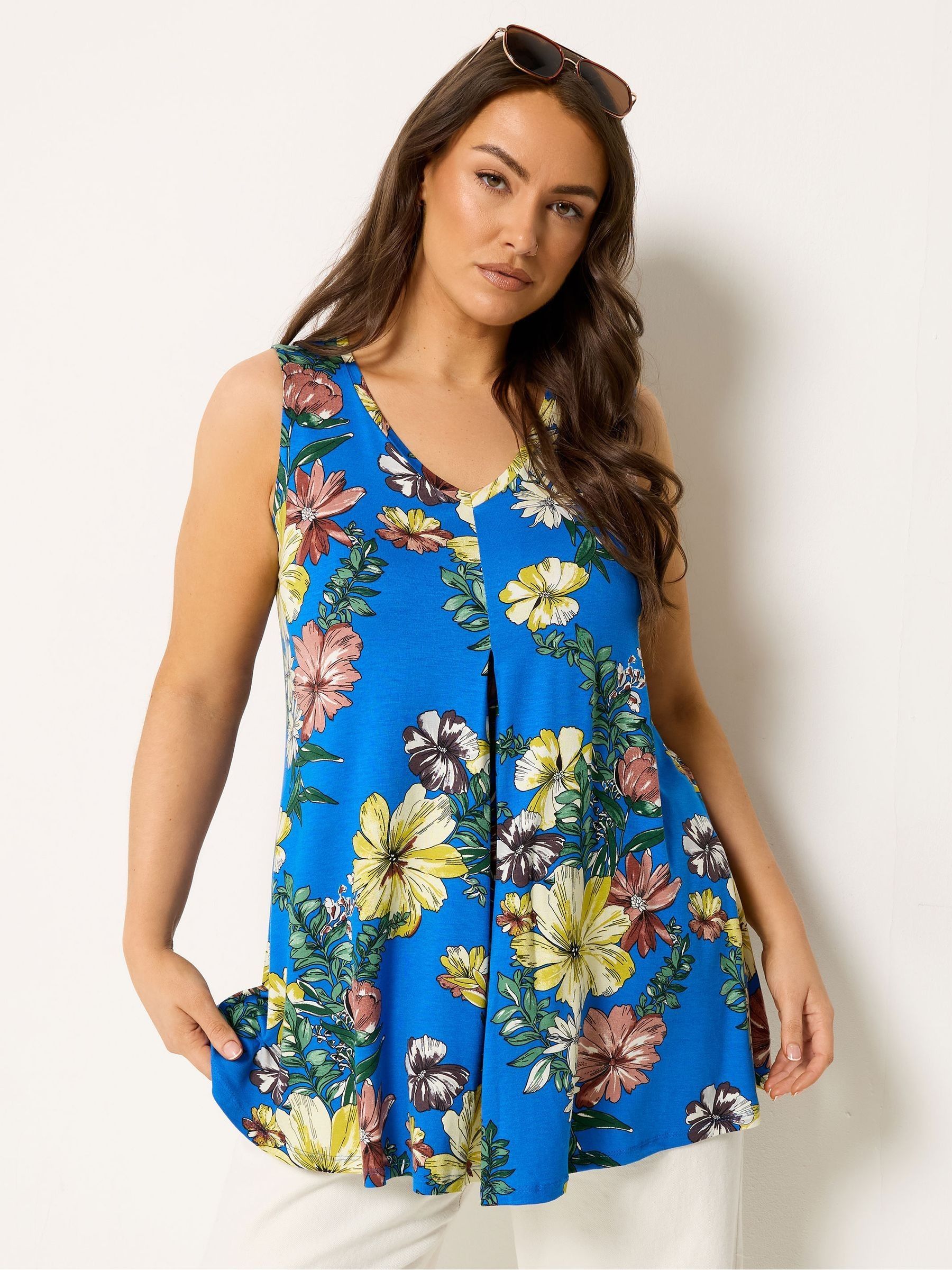 Yours Curve Women's Blue Pleated Front Vest Top