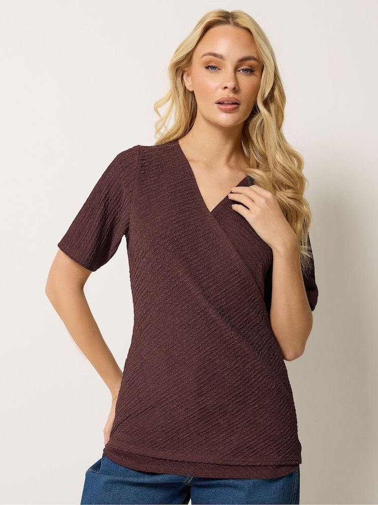 M&Co Brown Textured Wrap Top - Image 1 of 5