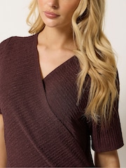 M&Co Brown Textured Wrap Top - Image 4 of 5