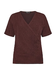 M&Co Brown Textured Wrap Top - Image 5 of 5